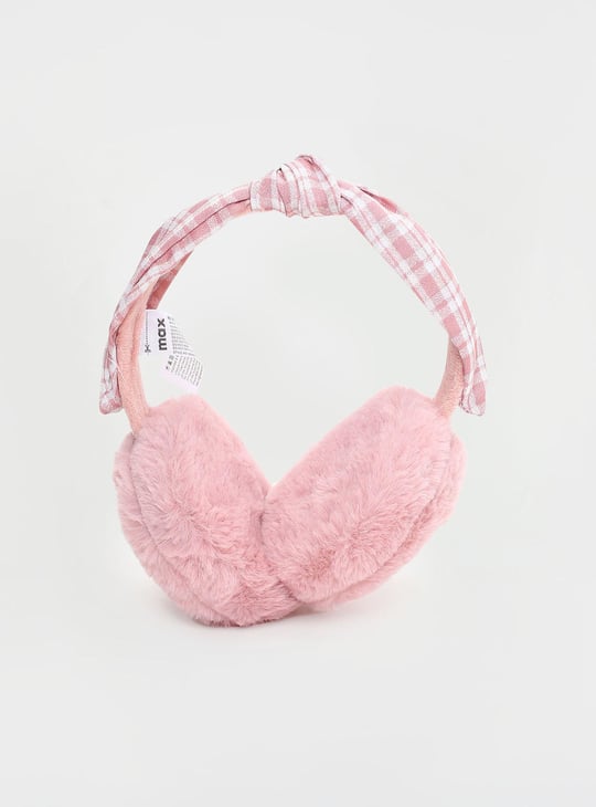 Women Checked Bow-Detailed Earmuffs