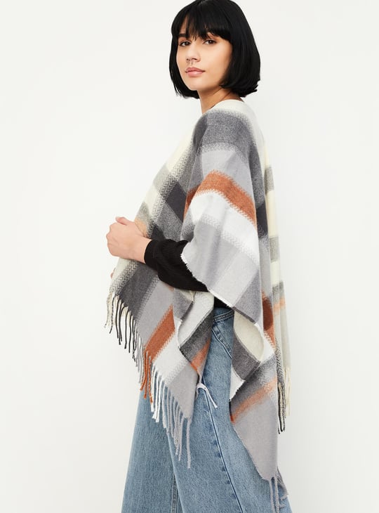 Women Checked Cape Shawl