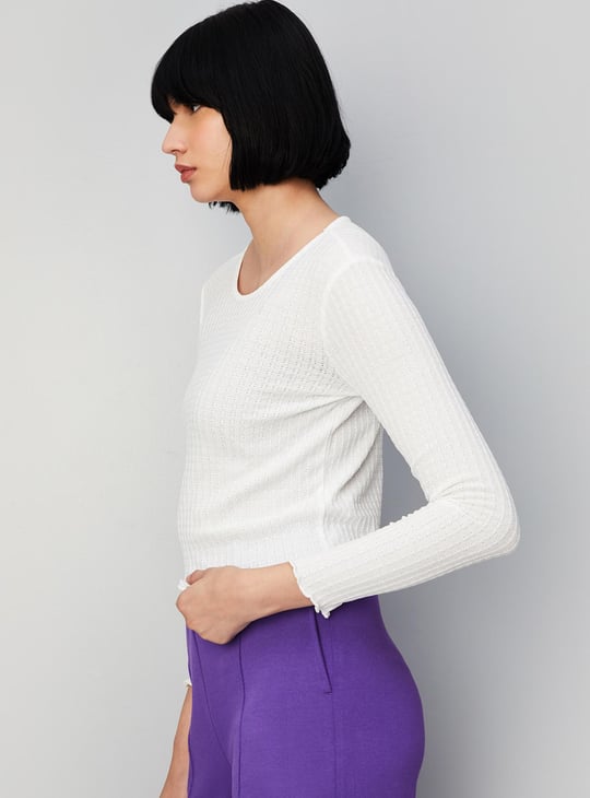 Women Lettuce Hem Knitted Top