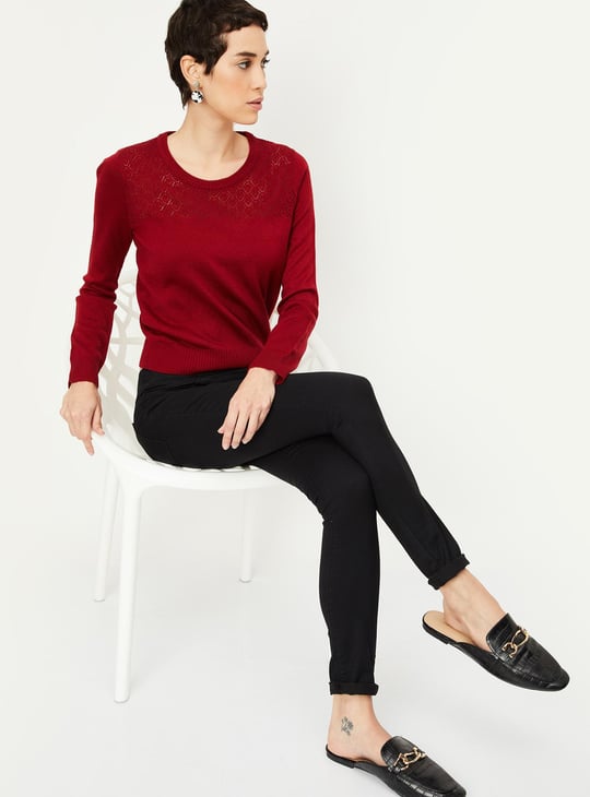 Women Lace Detailed Yolk Knitted Sweater