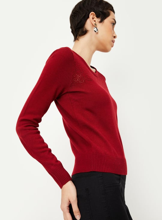 Women Lace Detailed Yolk Knitted Sweater