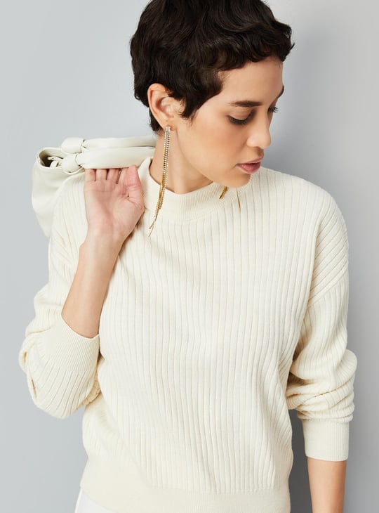 Women Knitted Ribbed Hem Sweater