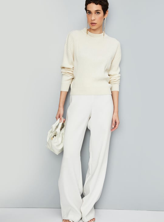 Women Knitted Ribbed Hem Sweater