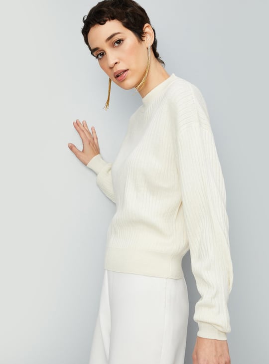 Women Knitted Ribbed Hem Sweater