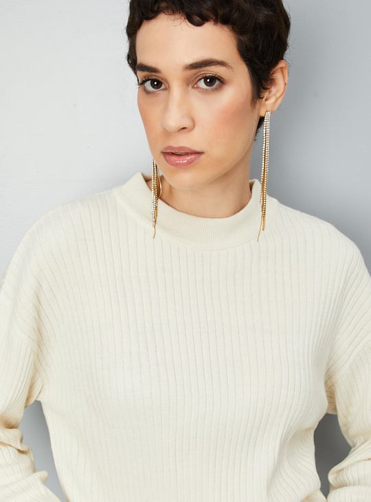 Women Knitted Ribbed Hem Sweater