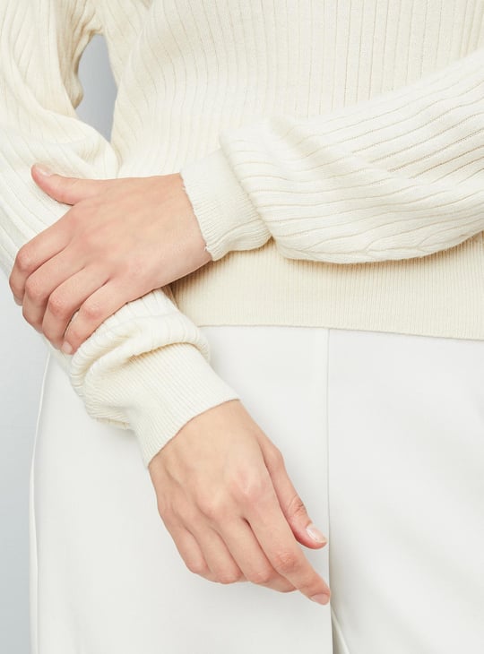 Women Knitted Ribbed Hem Sweater