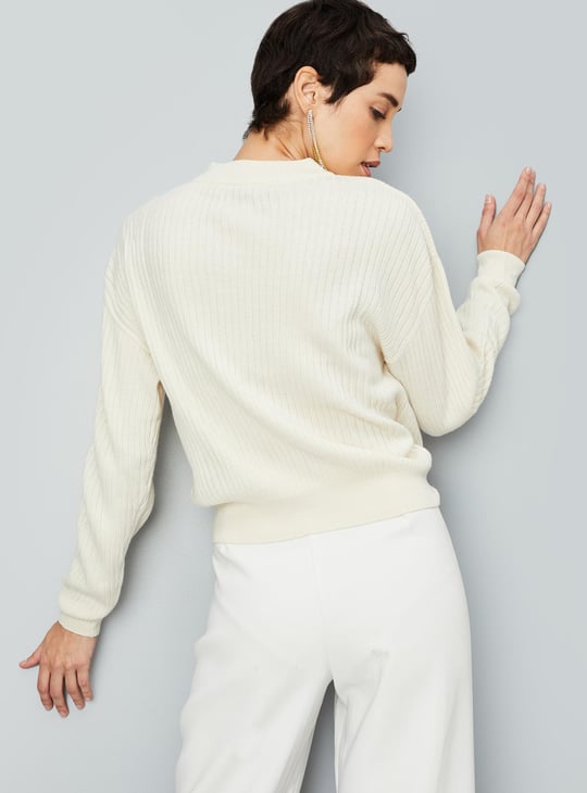 Women Knitted Ribbed Hem Sweater
