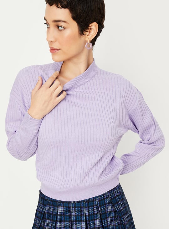 Women Knitted Ribbed Hem Sweater