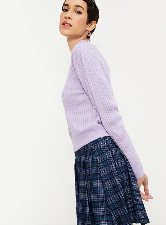 Women Knitted Ribbed Hem Sweater