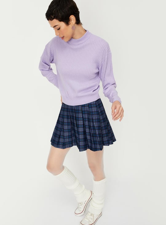 Women Knitted Ribbed Hem Sweater