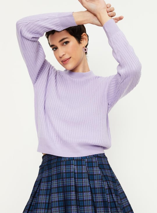 Women Knitted Ribbed Hem Sweater