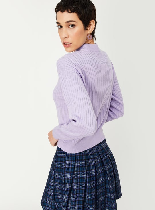 Women Knitted Ribbed Hem Sweater