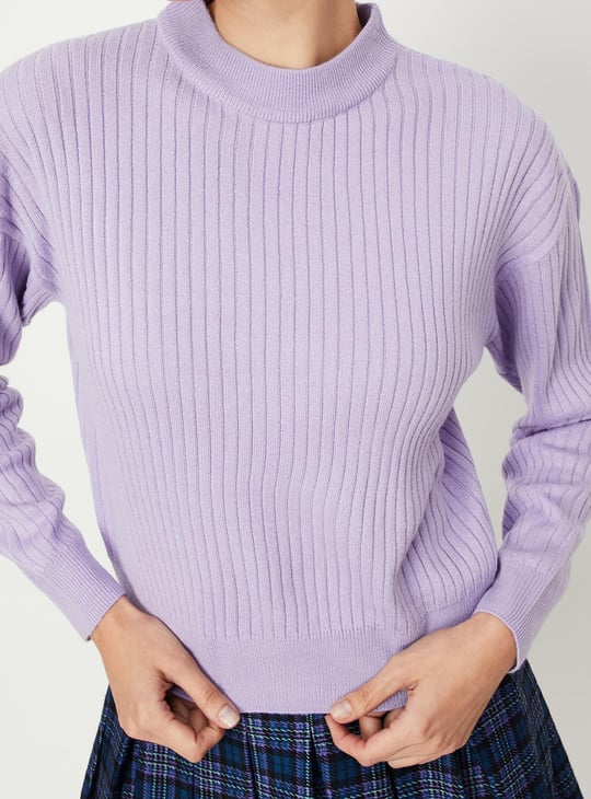 Women Knitted Ribbed Hem Sweater