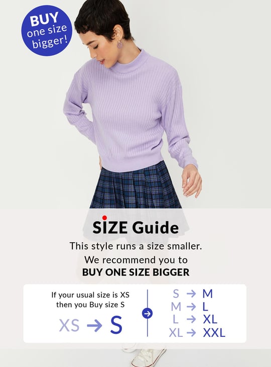 Women Knitted Ribbed Hem Sweater