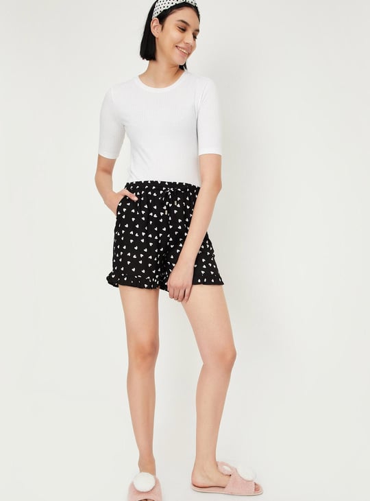 Women Heart Printed Elasticated Shorts