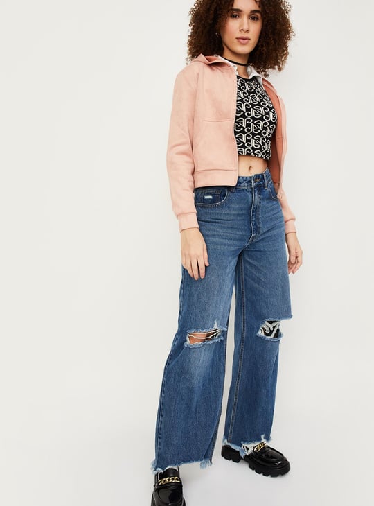 Women Cropped Hooded Sweatshirt Solid