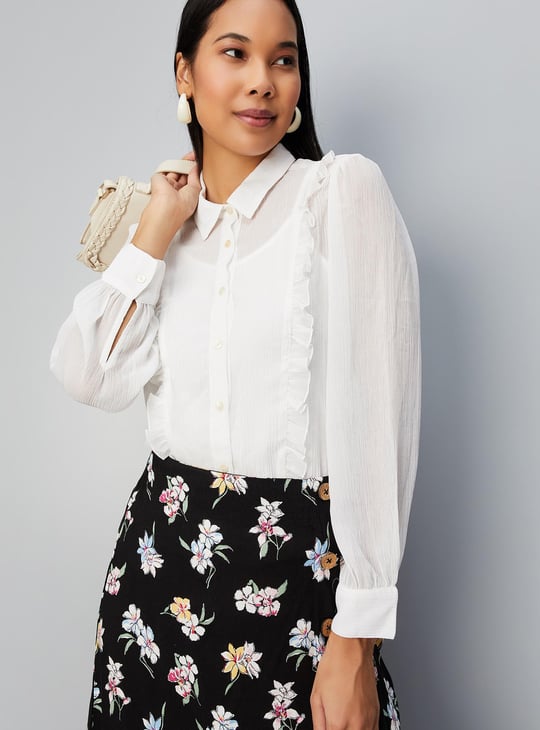 Women Sheer Ruffled Top