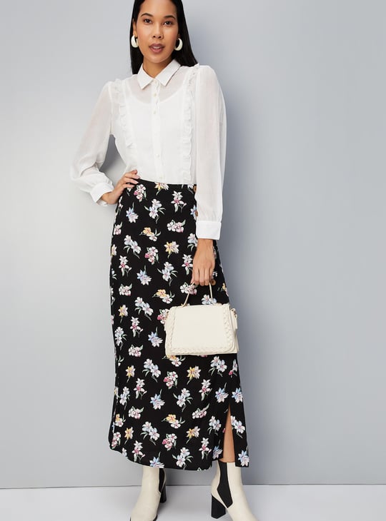 Women Sheer Ruffled Top