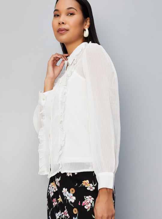 Women Sheer Ruffled Top