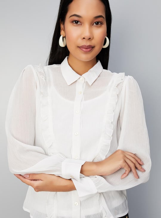 Women Sheer Ruffled Top