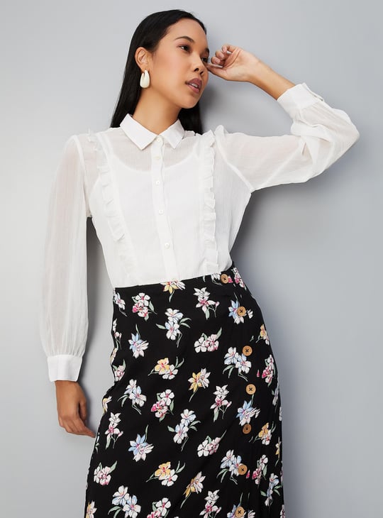 Women Sheer Ruffled Top