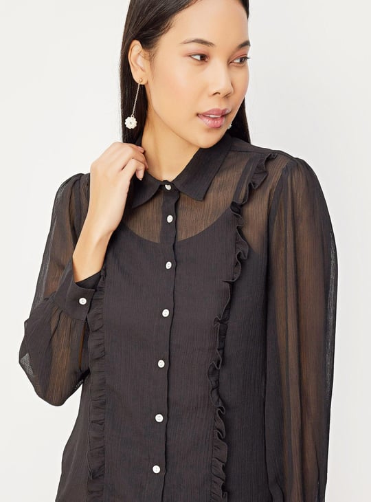 Women Sheer Ruffled Top