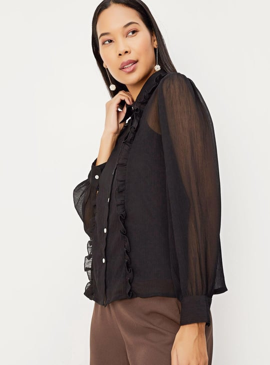 Women Sheer Ruffled Top