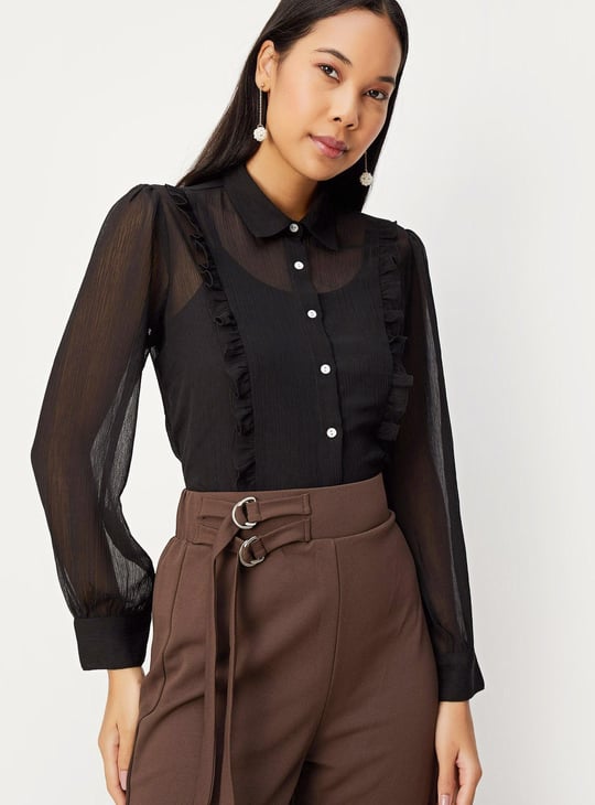 Women Sheer Ruffled Top