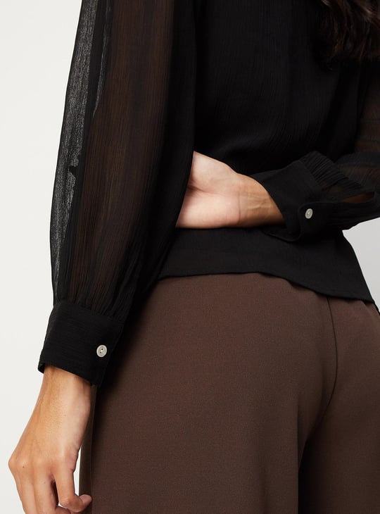 Women Sheer Ruffled Top