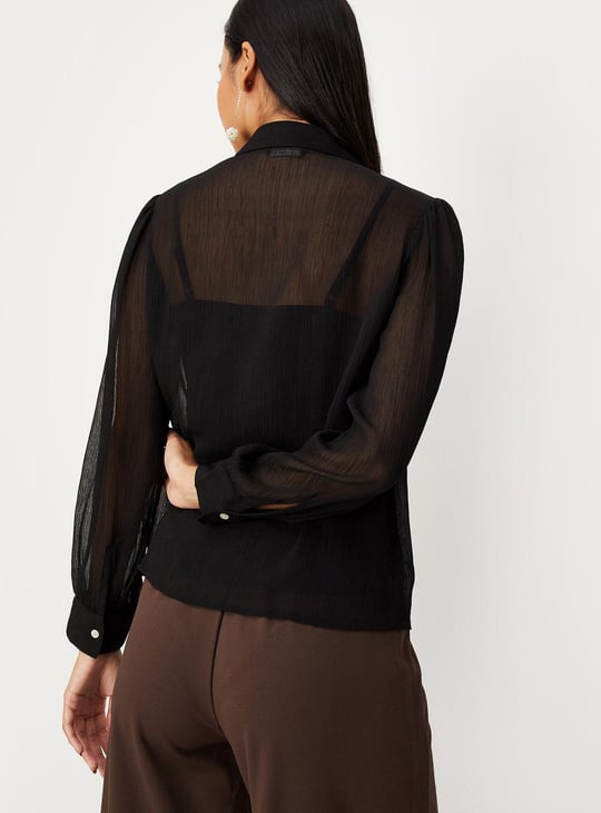 Women Sheer Ruffled Top