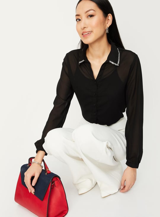 Women Embellished Collar Dressy Blouse