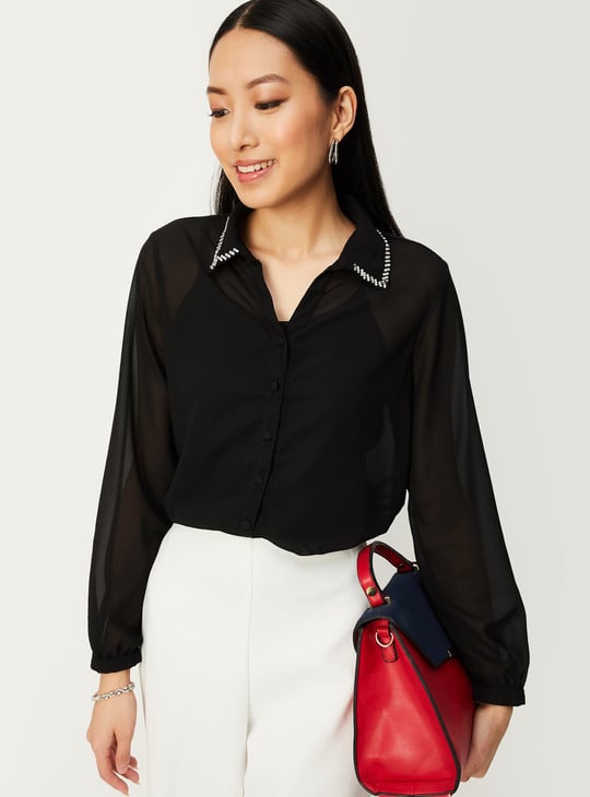 Women Embellished Collar Dressy Blouse