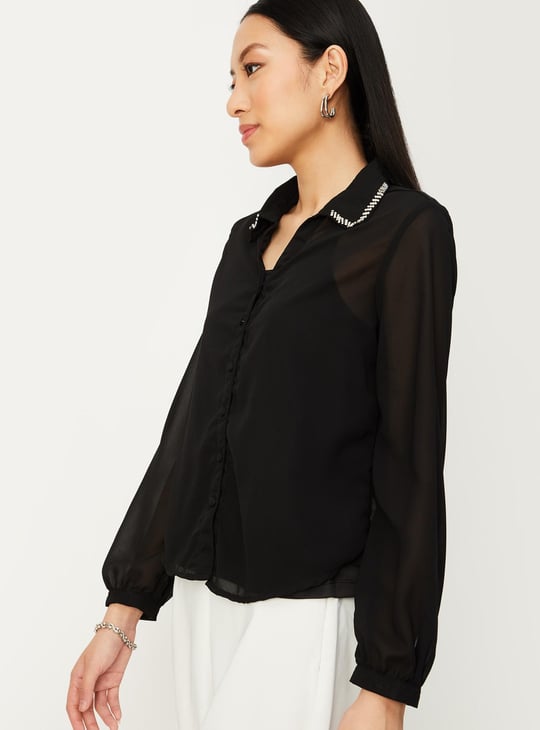 Women Embellished Collar Dressy Blouse