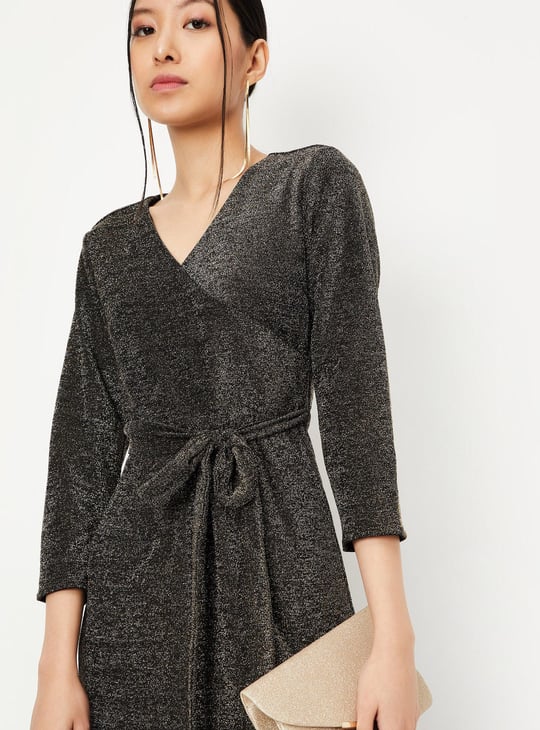 Women Shimmer Knit Wrap Dress