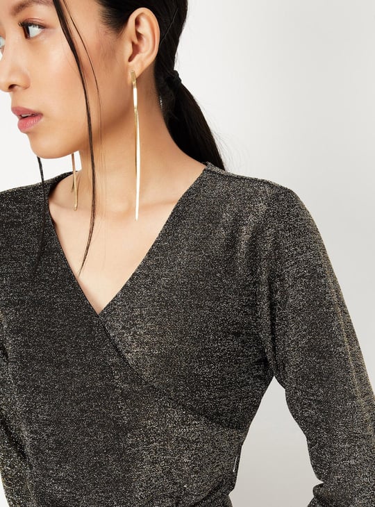 Women Shimmer Knit Wrap Dress