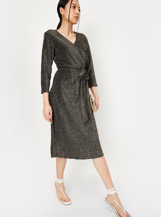 Women Shimmer Knit Wrap Dress