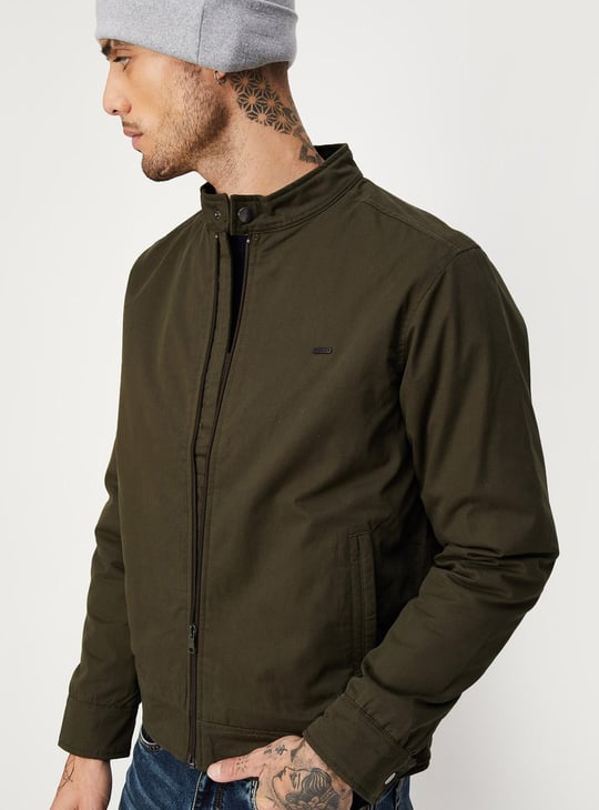 Men Solid Mock Collar Jacket