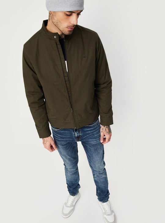 Men Solid Mock Collar Jacket