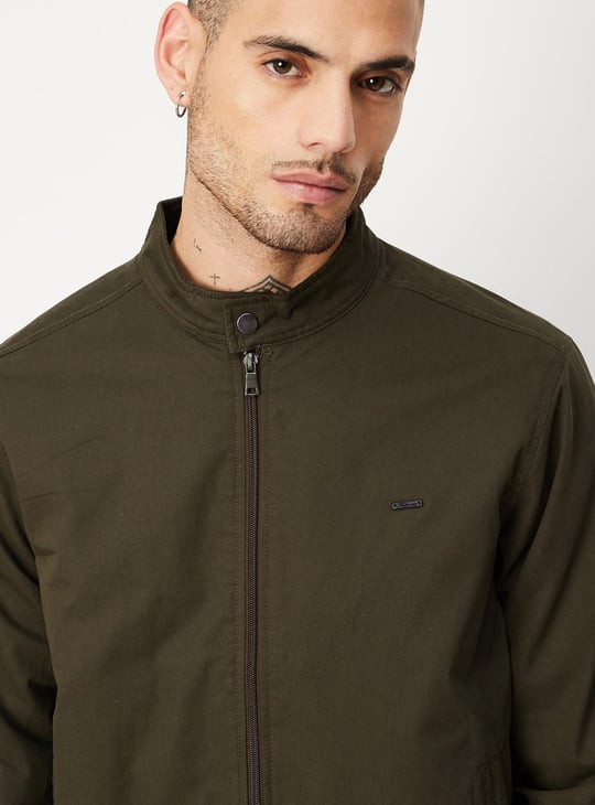 Men Solid Mock Collar Jacket
