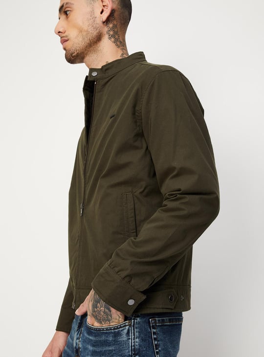 Men Solid Mock Collar Jacket