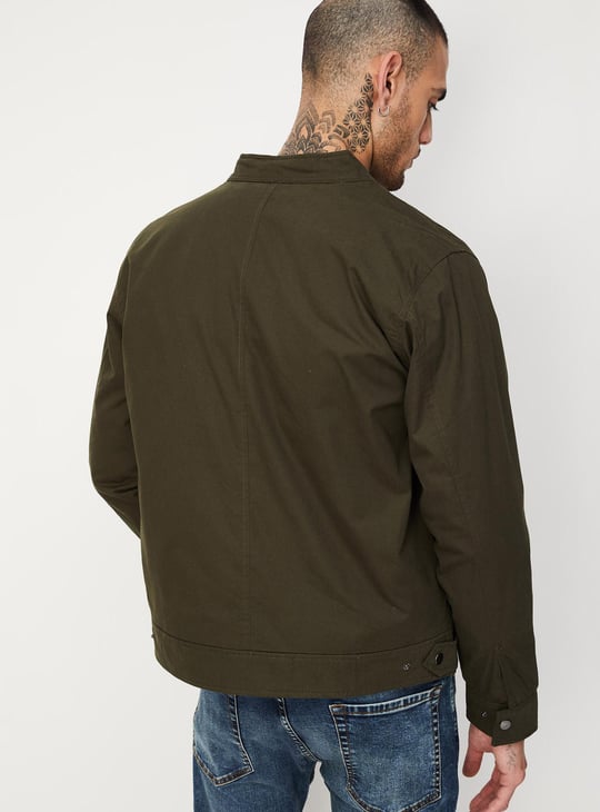Men Solid Mock Collar Jacket
