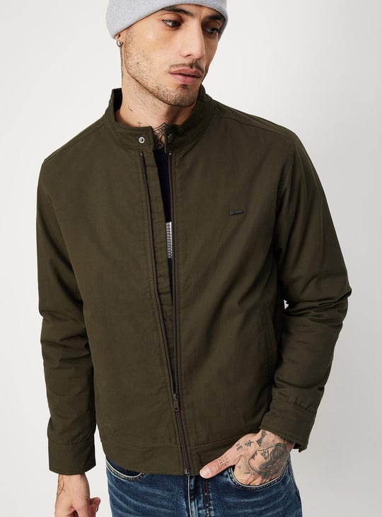 Men Solid Mock Collar Jacket