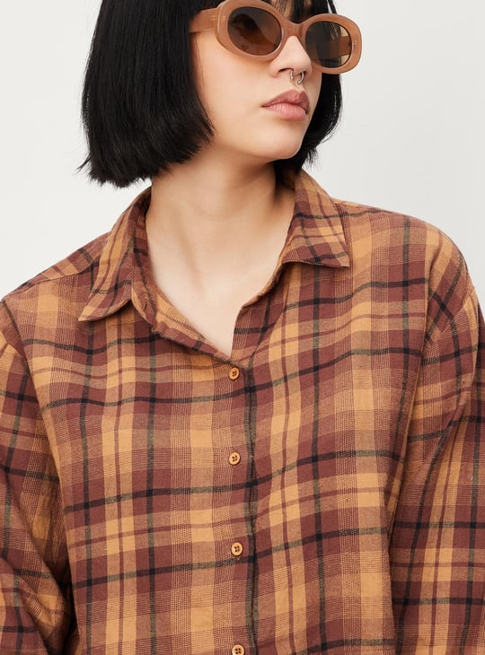 Women Checked Cropped Shirt