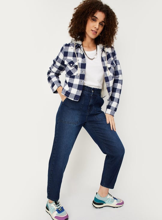 Women Checked Hooded Jacket