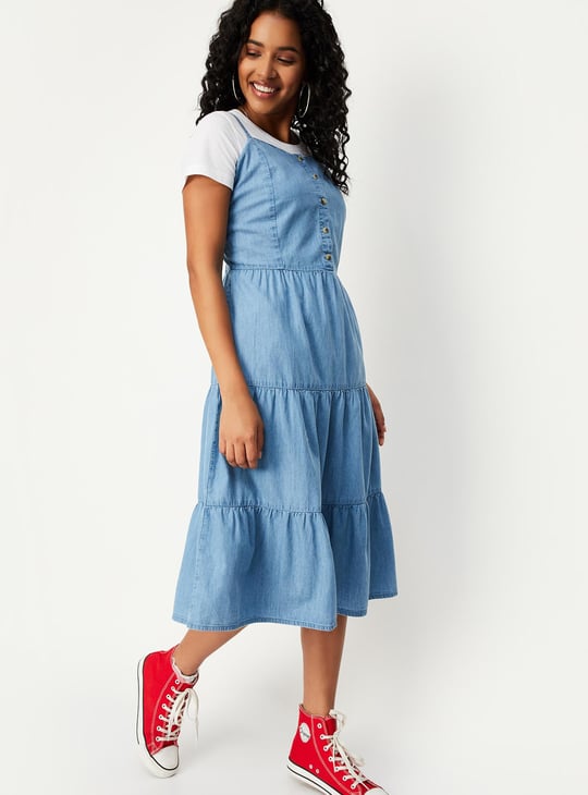 Women Pinafore Denim Dress with T-shirt