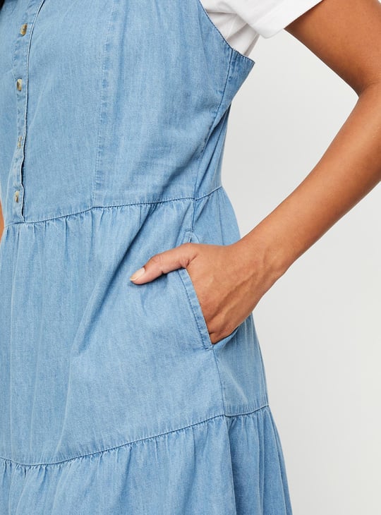 Women Pinafore Denim Dress with T-shirt