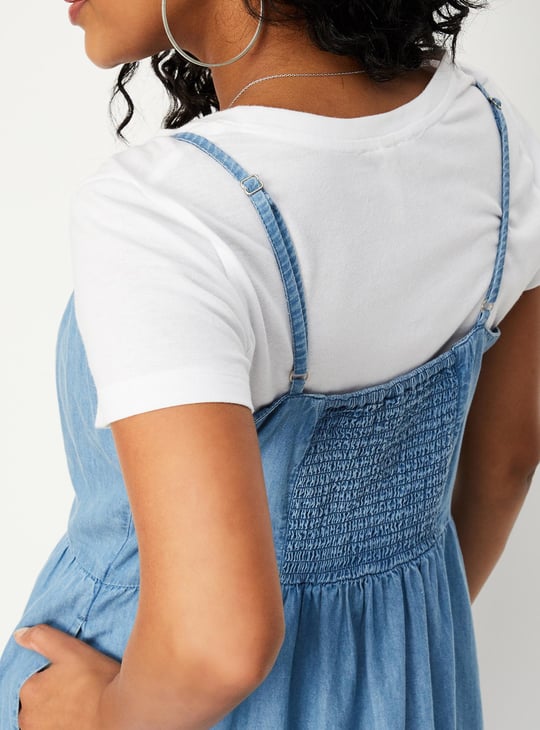 Women Pinafore Denim Dress with T-shirt
