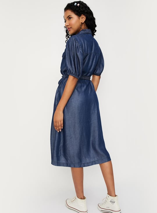 Women Tie-Up Waist Denim Dress