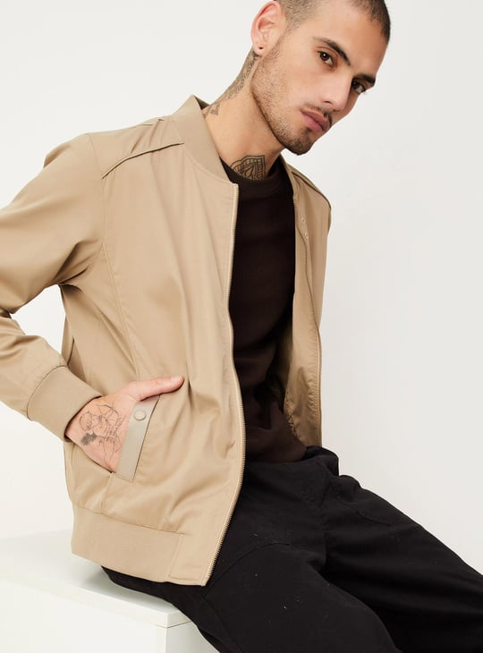 Men Solid Bomber Jacket