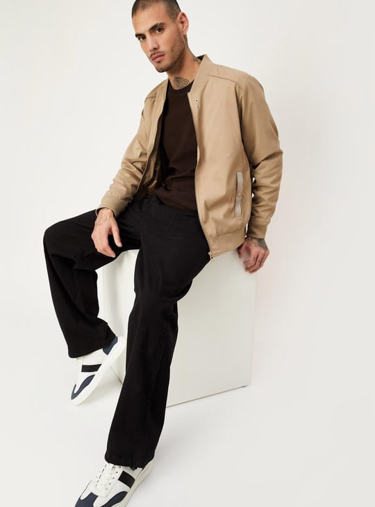 Men Solid Bomber Jacket